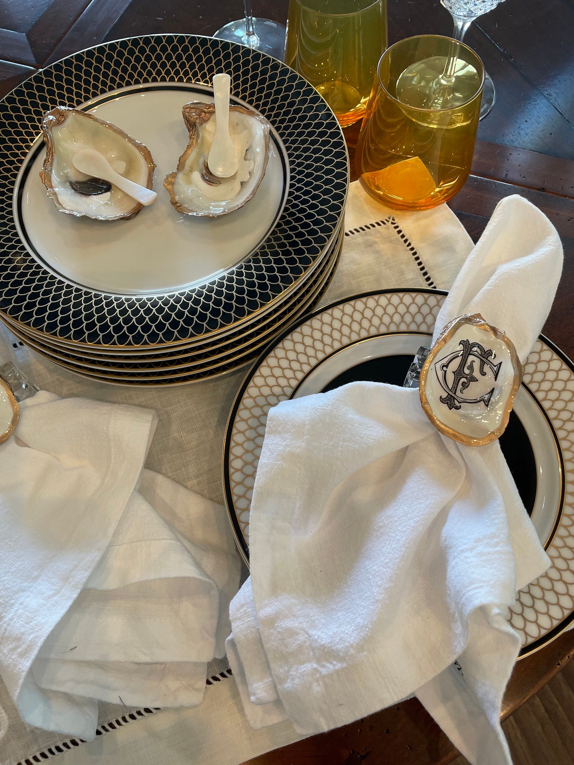 Personalized Oyster Shell Napkin Rings,set of 6, Monogrammed, Custom ...