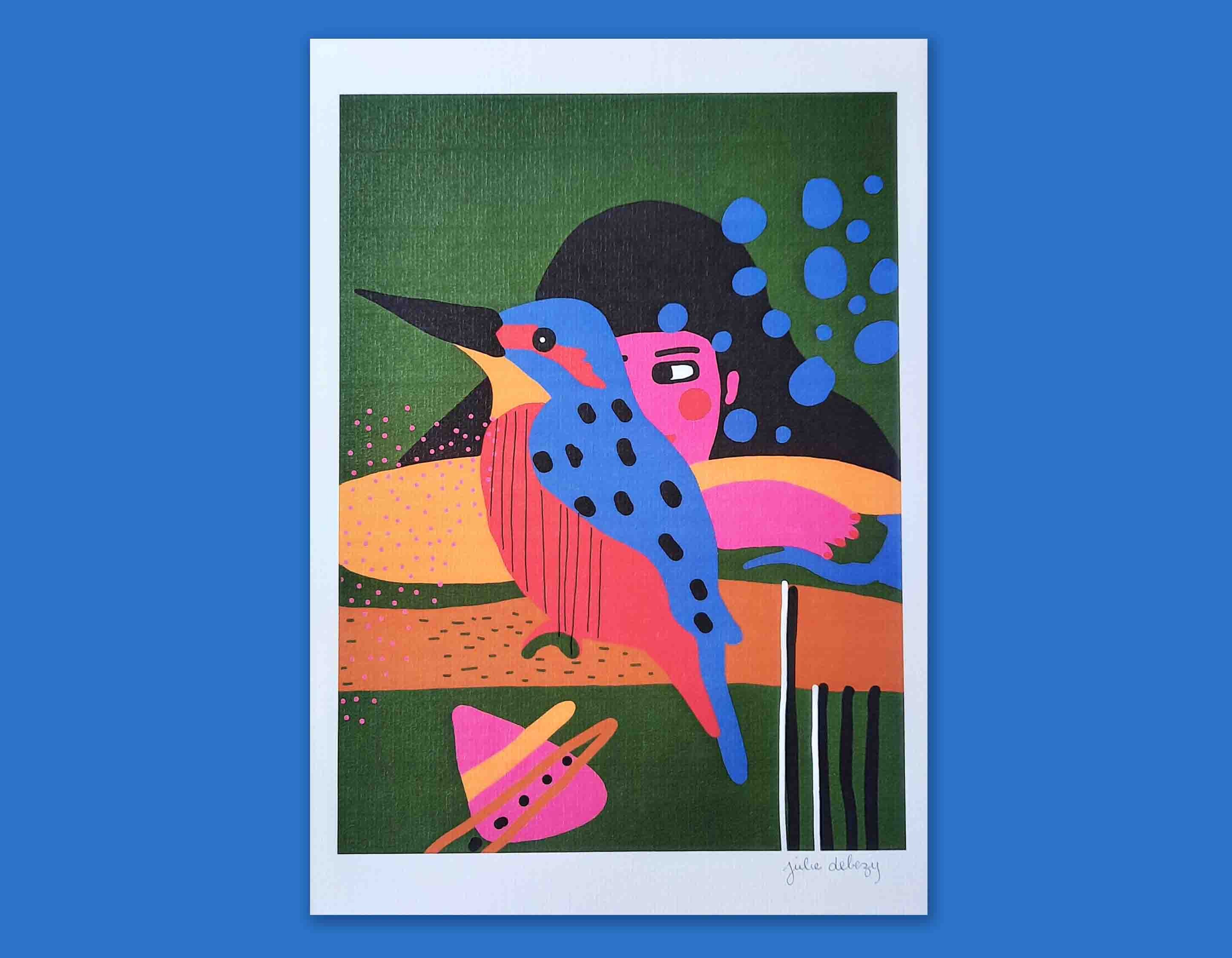 Illustration Tirage Limité A4 Fille Qui Observe L'oiseau