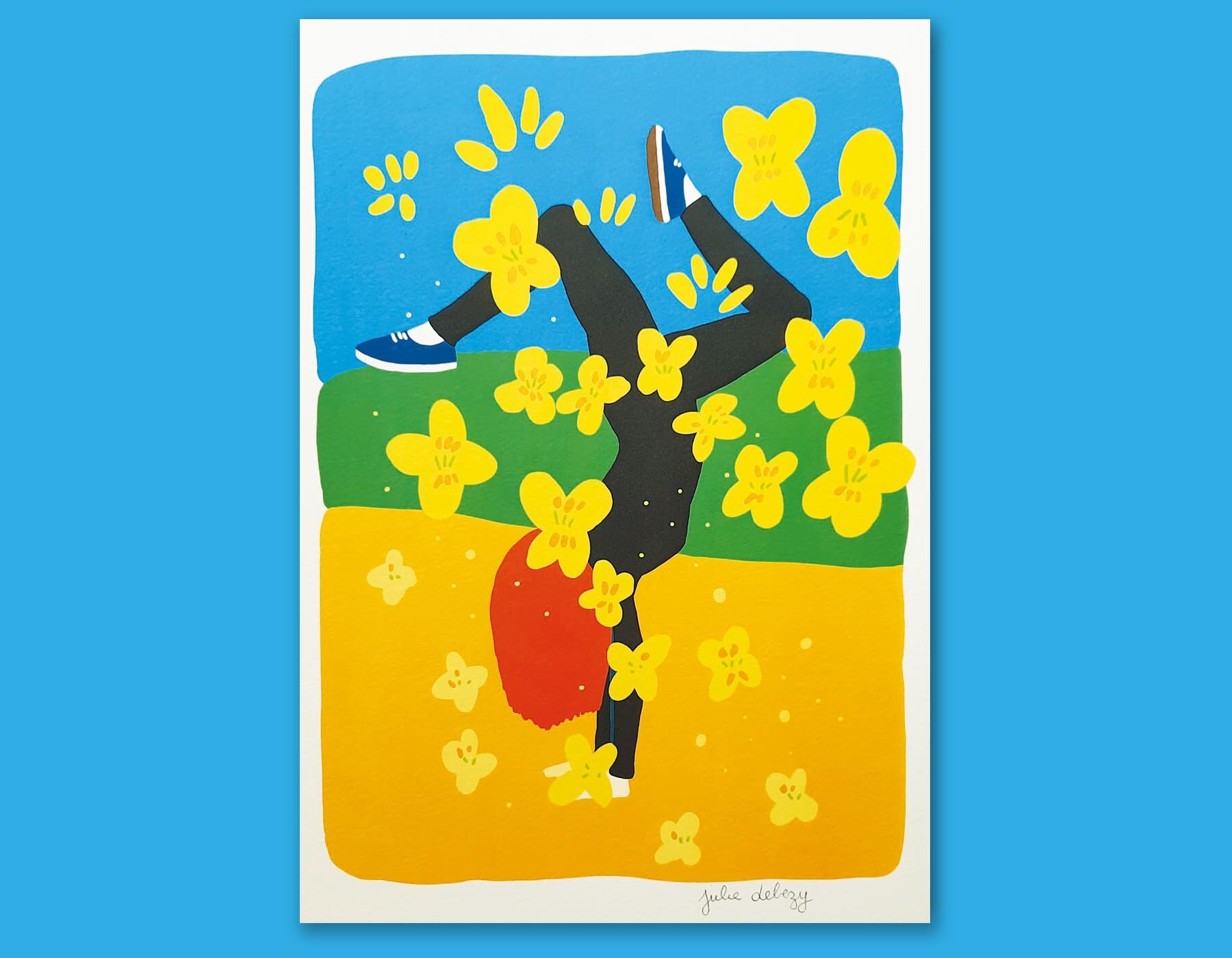 Illustration Tirage Limité A4 Fille Qui Danse Dans Un Champ de Colza