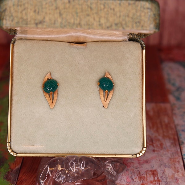 Vintage Van Dell Green Stone Earrings