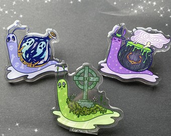 Spooky Object Snails Acrylic Pins