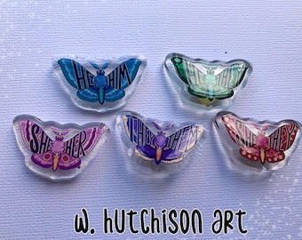 Pronoun Moth Epoxy Coated Acrylic Pin