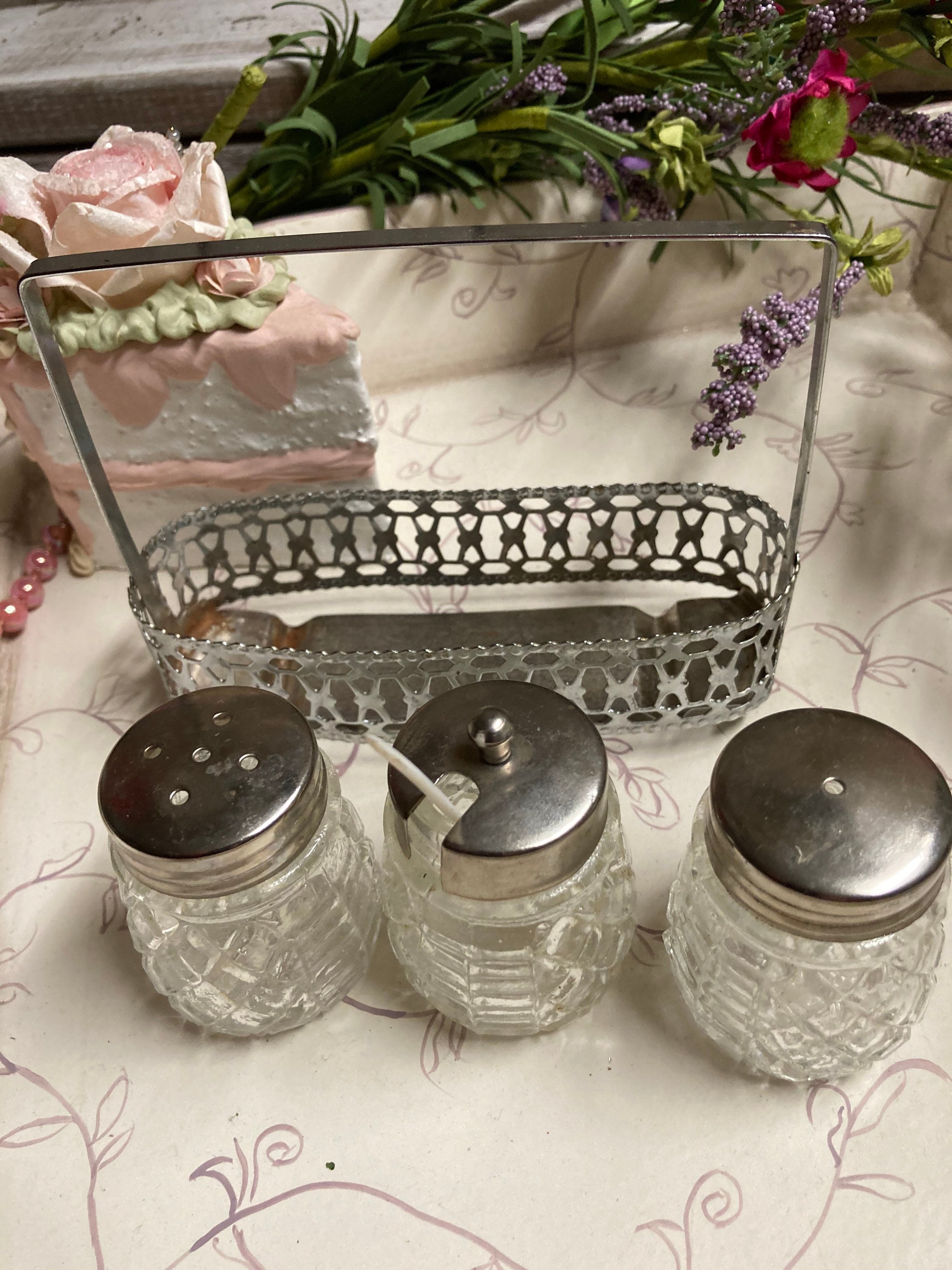 Cut Glass Condiment CaddyVintage Cut Glass Caddy Salt Pepper Etsy