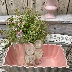 MCM Planter-Grey Pink Rectangular Flowers Display