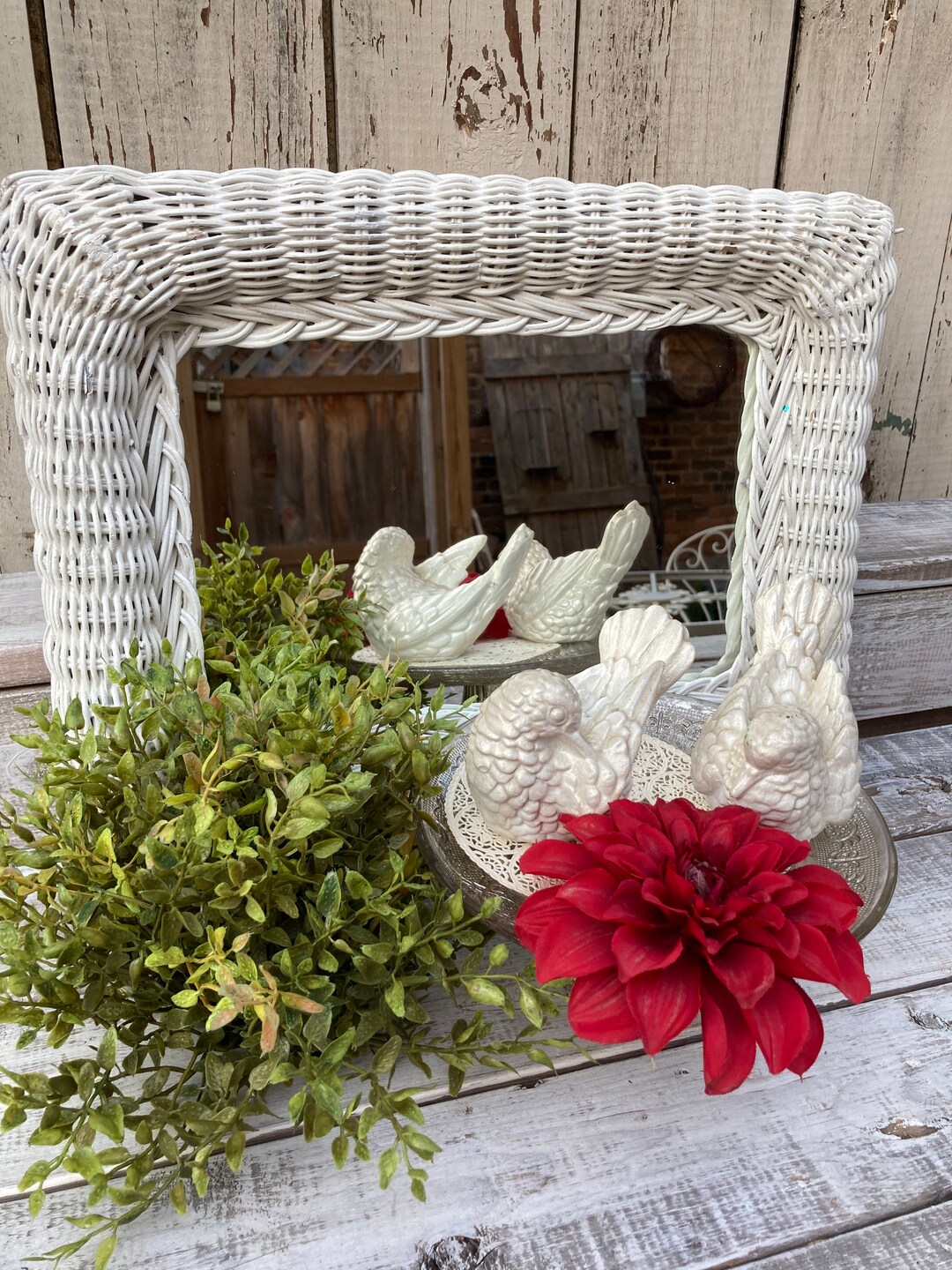 Vintage Wicker Mirrorsquare Vintage Mirrorshabby Chic Wicker Mirror