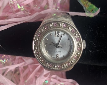 Avon Halo Quartz Ring with Pink Rhinestones – Collectible 90s Statement Jewelry