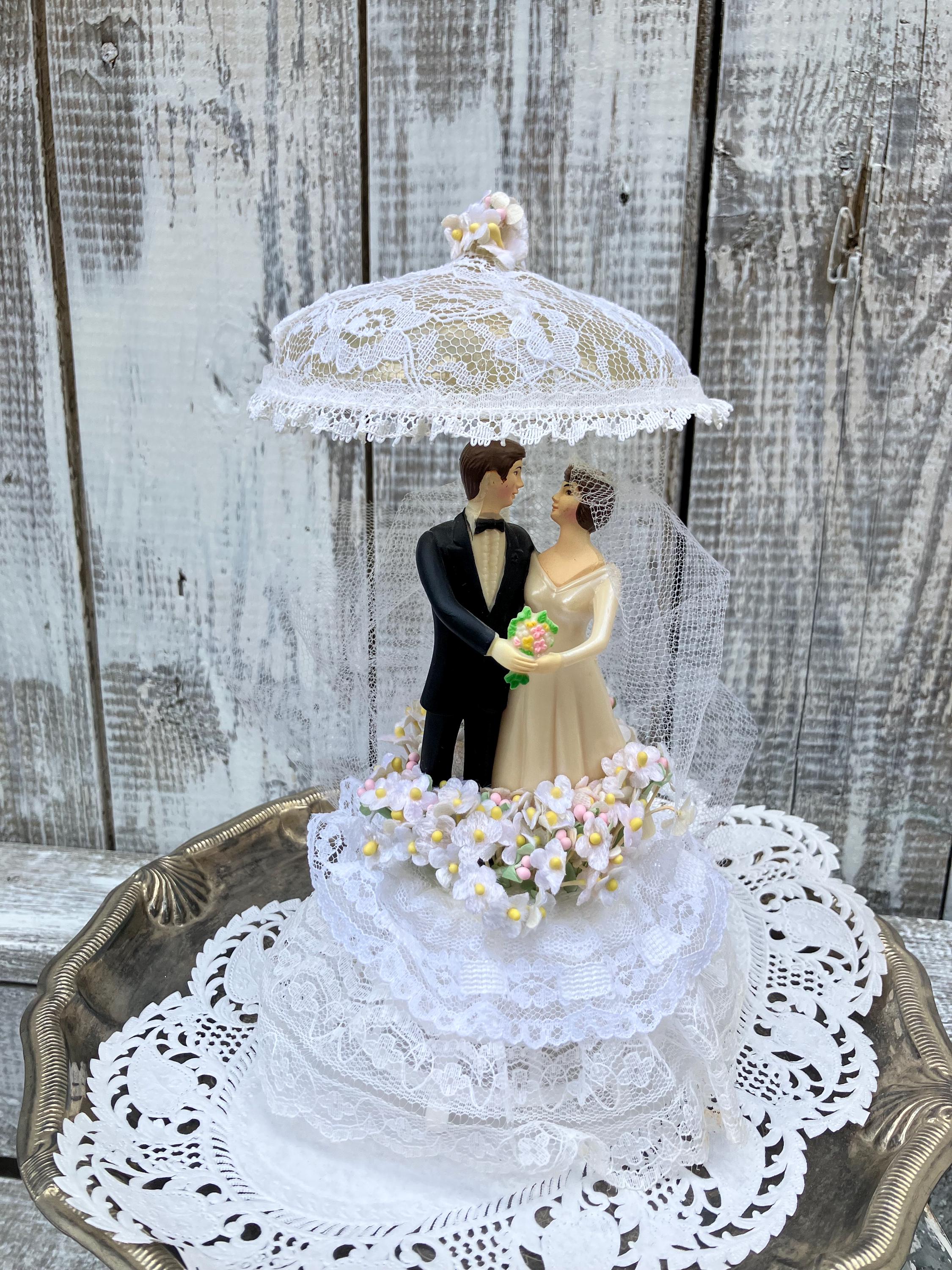 1970s Wedding Cake Topper Figurines 1970's Style Tiered Wedding