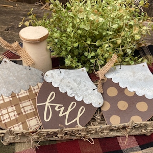 Acorn Ornaments -Flat Acorn Ornaments-Set of Three (3) Acorn Ornaments-Autumn Accents