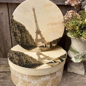 Stacking Boxes-(Set of (2)-Attractive Storage-Paris Theme-Eiffel Tower Graphics