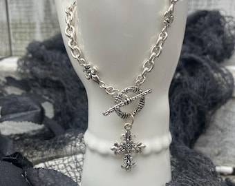Cross Charm Bracelet -Silver Link Bracelet