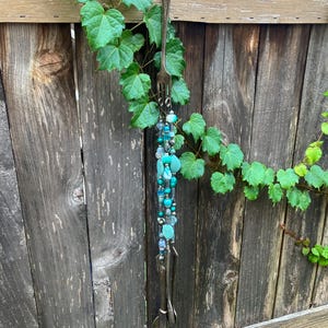 Wind Chime-Blue Beaded Silverware Chime- Garden Art-Porch Decor
