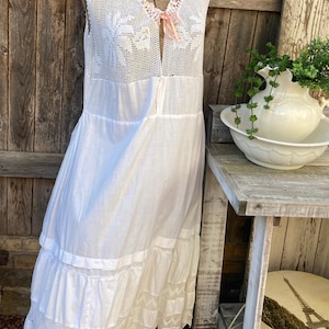 Victorian Nightgown-Edwardian Bed Dress-Crochet Lace Bodice