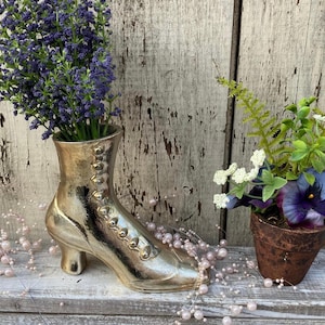 Victorian Boot Vase-Figural Victorian Boot-Gold Accent