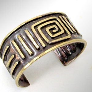 Mixed Metal Copper & Brass Handmade Cuff Bracelet - Tribal – Ethnic Inspired – For Smaller Wrist - 1&quot;x6&quot; - CT044