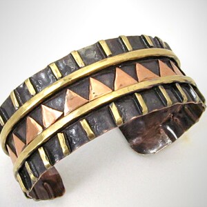 Mixed Metal Copper & Brass Handmade Cuff Bracelet - Tribal – Ethnic Inspired – 1&quot; x 6 3/4&quot; -CT043