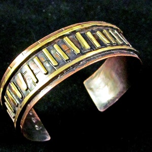Mixed Metal Copper & Brass Handmade Cuff Bracelet - Tribal – Ethnic Inspired – 3/4&quot; x 6 1/2&quot; -CT049
