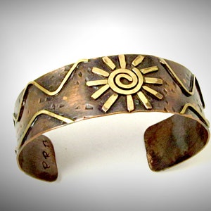Tribal Bracelet – Ethnic Inspired Jewelry - Mixed Metal Copper & Brass Handmade Cuff Bracelet – One of a Kind - 1&quot;x 7&quot; - CT054