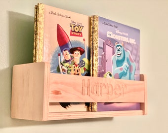 Personalized Bookshelf For Kids Wooden Bookcase Wall Mount Baptism Gift Custom Name Nursery Shelf Toddler Bookcase Furniture Gift