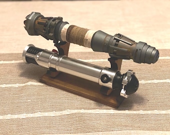 Double Lightsaber Hilt Stand – Wooden Display Rack, Universal Fit