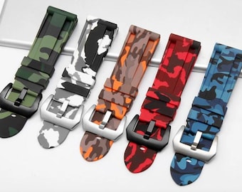 New Camouflage Silikon 22,24,26 mm Uhrenarmband Ersatz für Panerai Officine Hochwertiges Silikon, Multi Color Armband mit Schnallenverschluss