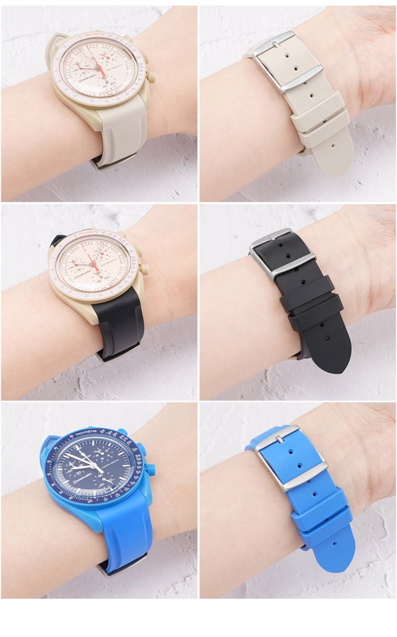Pu&ograve; includere: Tre orologi da polso con cinturini in silicone di diversi colori. I cinturini degli orologi sono beige, nero e blu. Gli orologi hanno un design cronografo con un quadrante bianco e numeri neri.