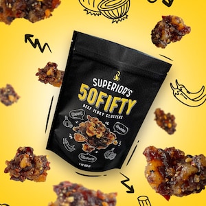 50FIFTY • Beef Jerky Clusters • Addictive • Bold Flavor • Crunchy