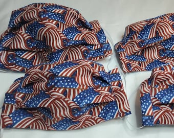Patriotic USA Flag Face Mask | 4th of July Mask | Washable Nose Wire Filter Pocket | 2 Layers Cotton / Filter |  Stars Stripes American