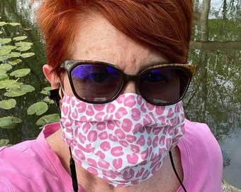 Pink Leopard Face Mask | Washable filter pocket nose wire  | 2 layer Cotton Filter | Cute Spring Summer Mask For Women | Chetah Animal Print