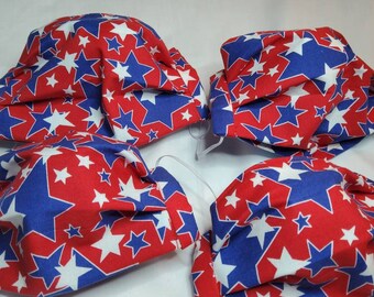 4th of July Mask Patriotic USA Stars Face Mask | Washable Nose Wire Filter Pocket | Red White Blue American Flag | Large Adult  Memorial Day