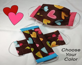 Valentines Day Mask with Nose Wire | Cute Hearts Face Mask | Valentines Day Gift | Washable Filter Pocket Cotton | For Women Kids Adults