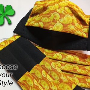 St Patrick&#39;s Day Face Masks with Nose Wire | Lucky Irish Black Pot of Gold Mask  | Washable Filter Pocket | Spring Mask For Men Women Kids