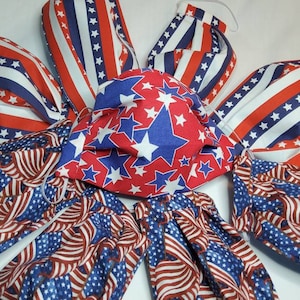 Masque du 4 juillet, Masque facial patriotic des États-Unis, Lavable, Grand adulte, fil de nez, poche filtrante, 2 couches, Drapeau américain Rouge Blanc Bleu Étoiles Bleues