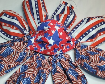 4th of July Mask, Patriotic USA Face Mask, Washable, Large Adult, nose wire, filter pocket, 2 layers, Red White Blue Stars American Flag