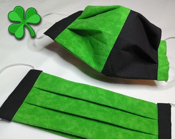 St Patrick's Day Face Mask with Nose Wire | Irish Black Green Lucky Mask  | Washable Filter Pocket | Spring Mask For Men Women Kids