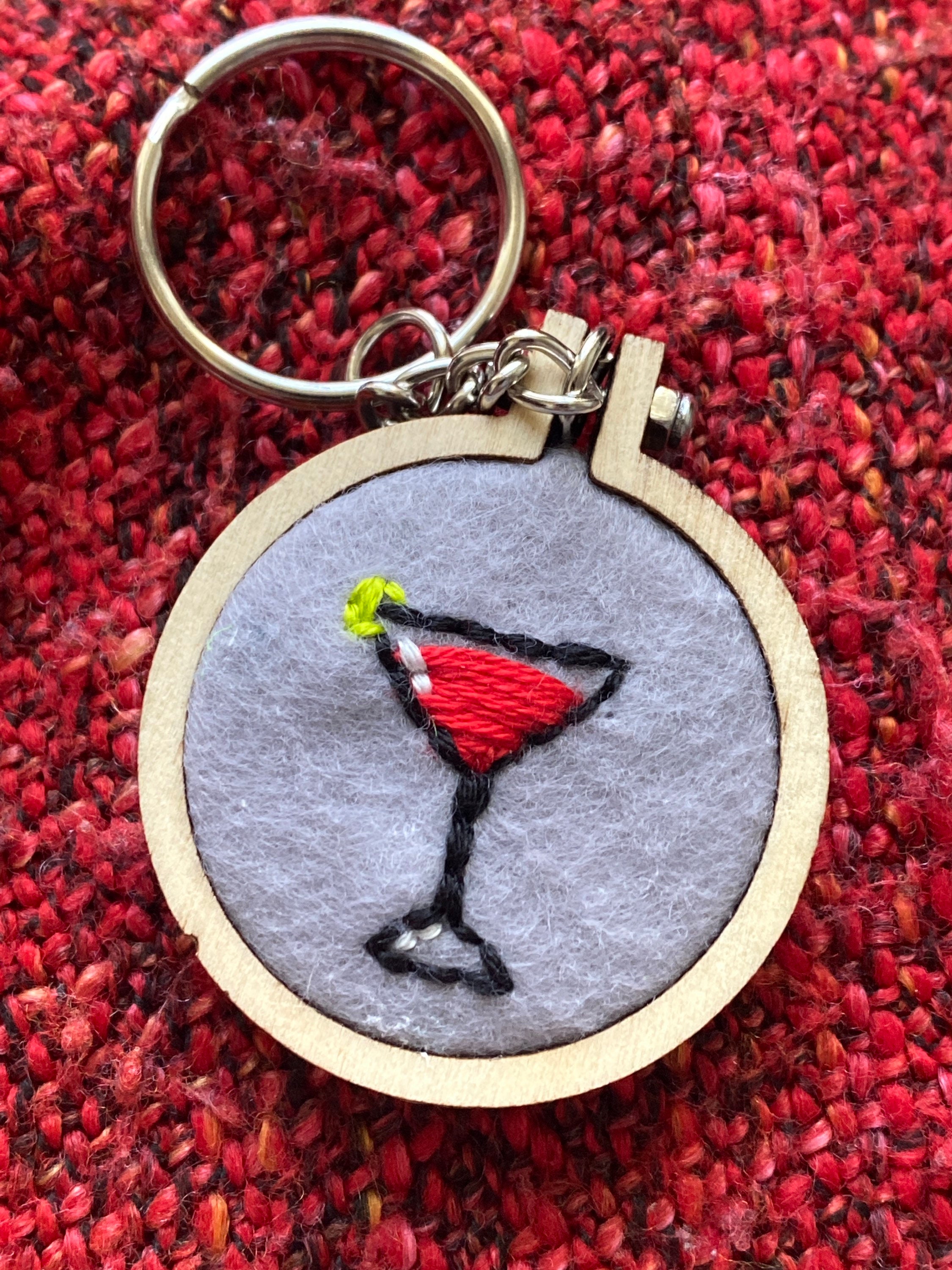 Drink Lover Embroidery Keyring, Keyring Embroidery Gift, Craft Keyring