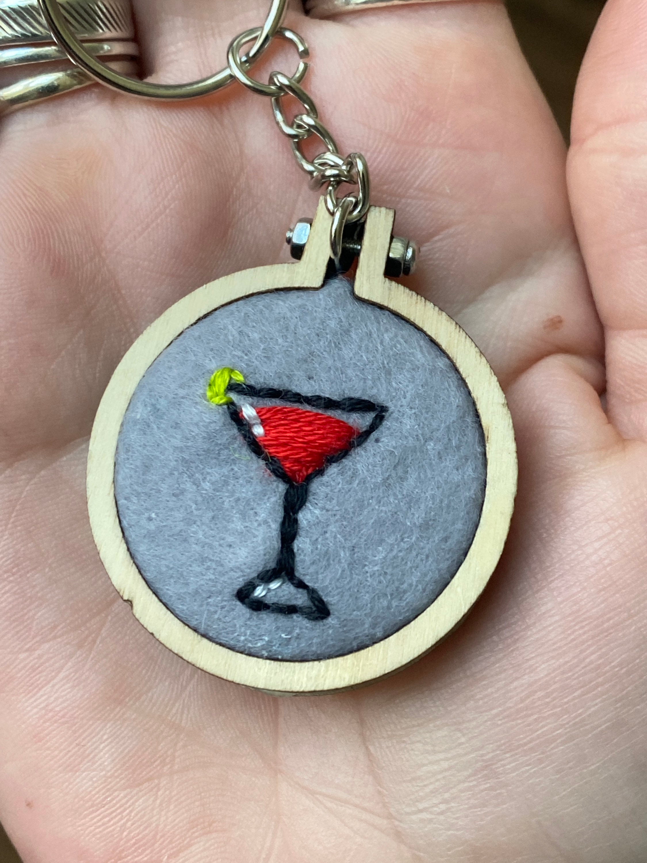Drink Lover Embroidery Keyring, Keyring Embroidery Gift, Craft Keyring