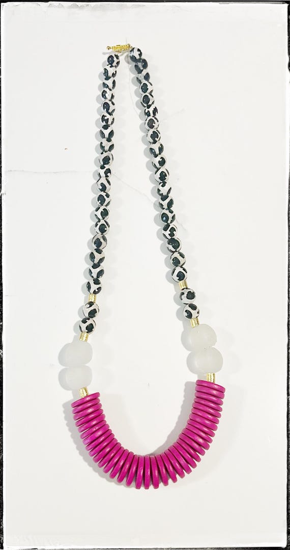 Buy Recycled Glass Beads, Black White Giraffe Glass Bead, Pink