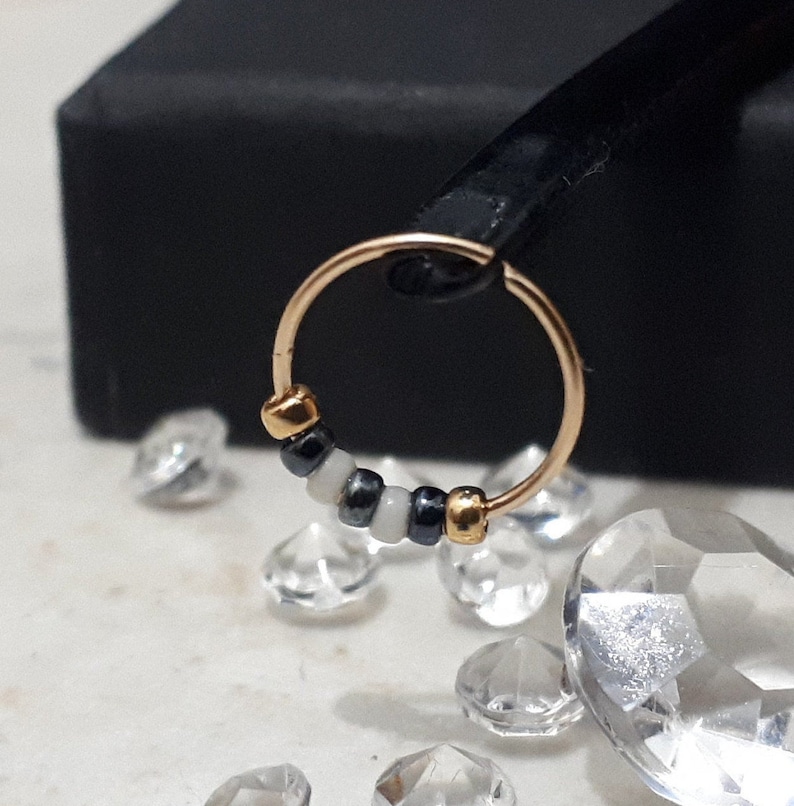 Dainty Septum Ring Solid Gold Septum Septum24G-14K Real Gold Septum Ring-White-Pink Beads Septum Hoop Pierced Septum Ring