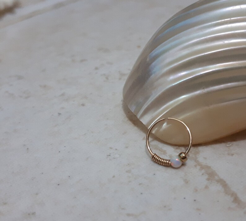 Tiny Opal Hoop Earring Thin Hoop Earring Opal Cartilage Hoop Earring Hoop Earring 24Gauge Gold Hoop Earring
