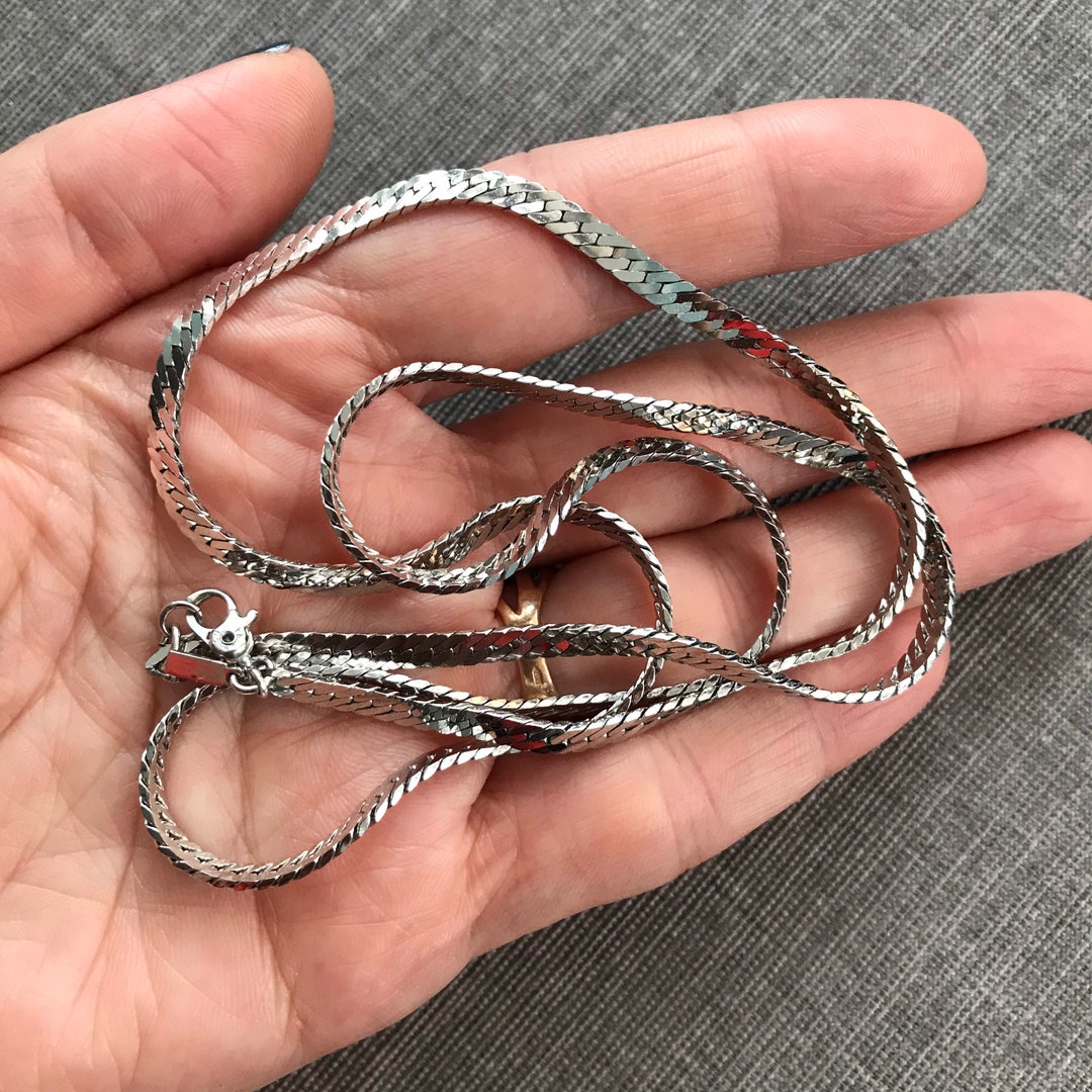 Long Silver Herringbone Necklace Permanent Jewelry Etsy