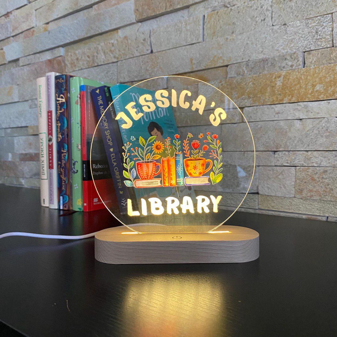 Book Sign Led Sign Personalized LED Library Sign, Bookshelf Decor, Book Lover Gift, Custom ...