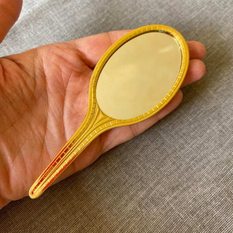 miroir à main vintage, miroir de poche brodé floral, miroir de courtoisie à collectionner, petit miroir compact doré, cadeau pour maman image 7