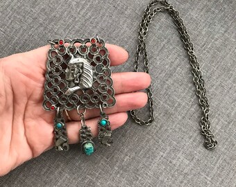 Long egyptian necklace with pharaoh, nefertiti, scarab images vintage