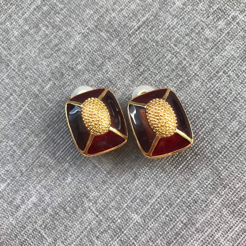 Vintage Anne Klein clip on earrings Ruby red enamel earrings Etsy