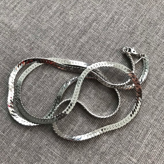 Long Silver Herringbone Necklace Everyday Jewelry Monet Herringbone Chain Necklace Vintage Wide Silver Tone Chain Etsy