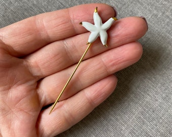 Vintage starfish brooch, White enamel starfish stick pin, Nautical brooch, Gift for mom