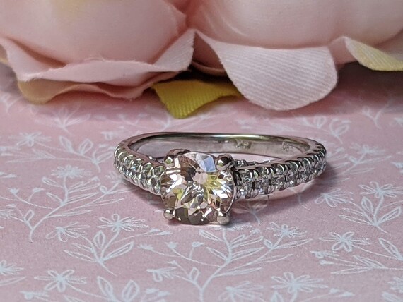 Vintage Morganite and Diamond Accent 14k White Go… - image 1