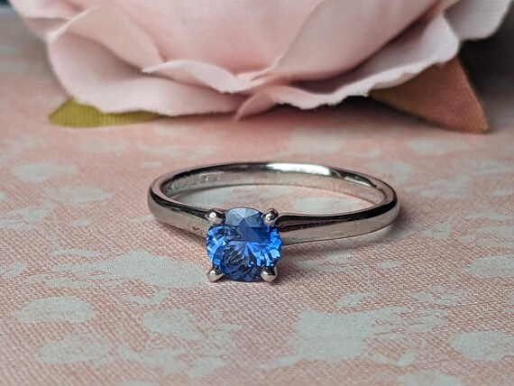 Blue Sapphire Solitaire 14k White Gold Engagement… - image 1