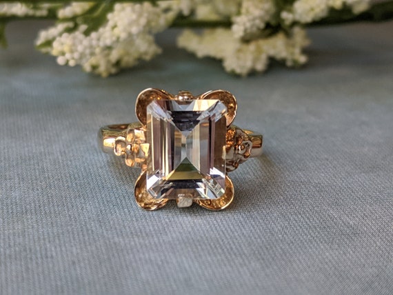Vintage Aquamarine and Floral Ring, Art Deco Aquam