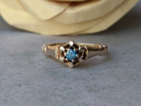 Antique Belcher 14k Blue Diamond Ring, Antique But